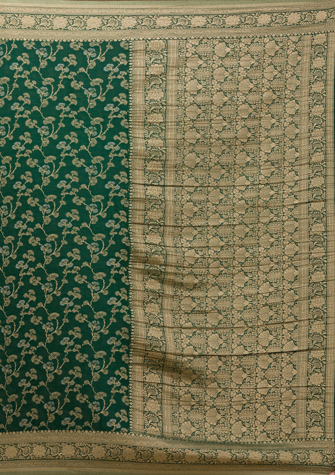 Bottle Green Zariwork Georgette Saree