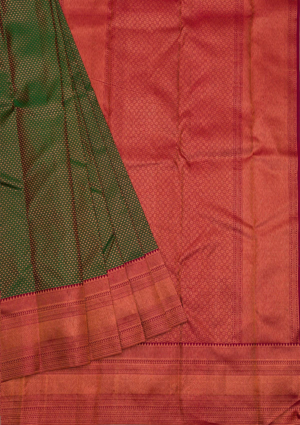 Bottle Green Zariwork Pure Silk Saree-Koskii