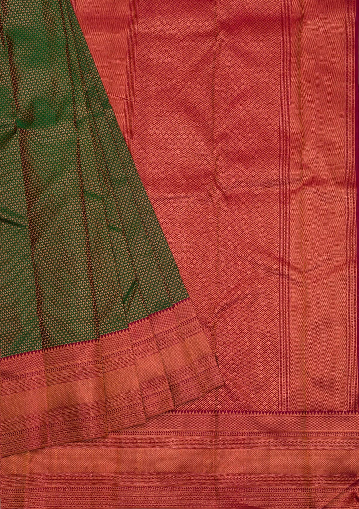 Bottle Green Zariwork Pure Silk Saree-Koskii