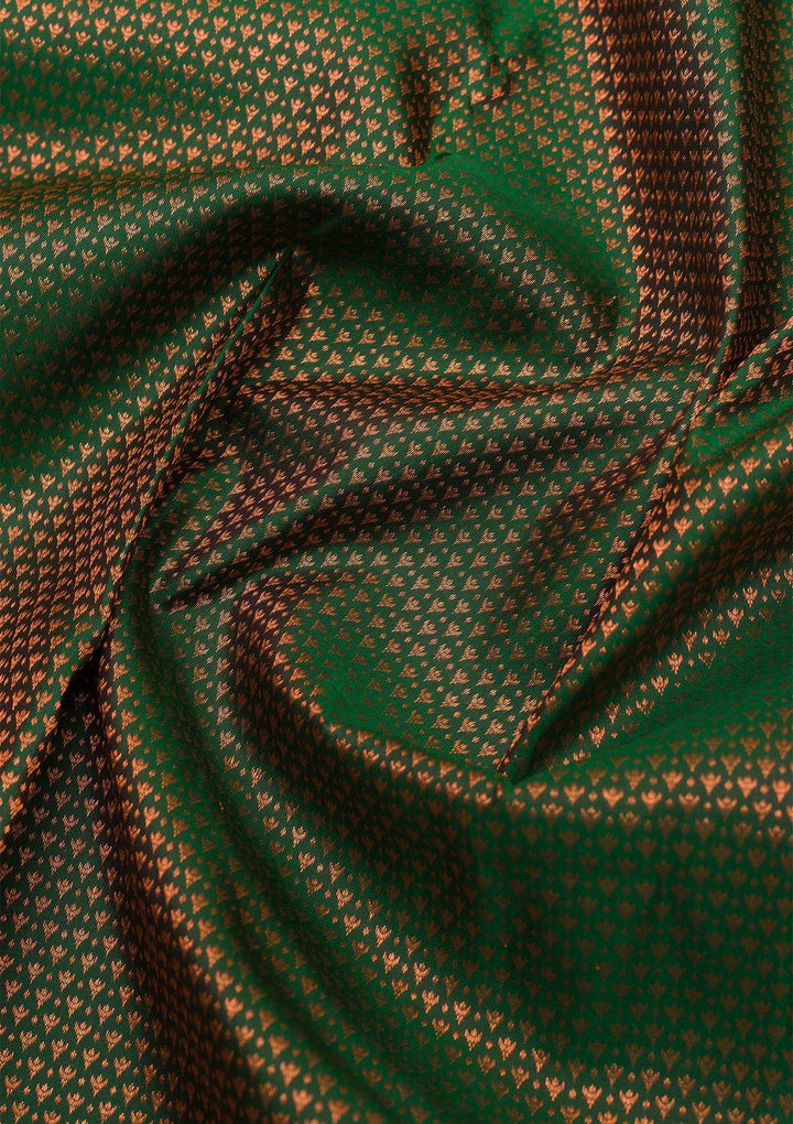 Bottle Green Zariwork Pure Silk Saree-Koskii