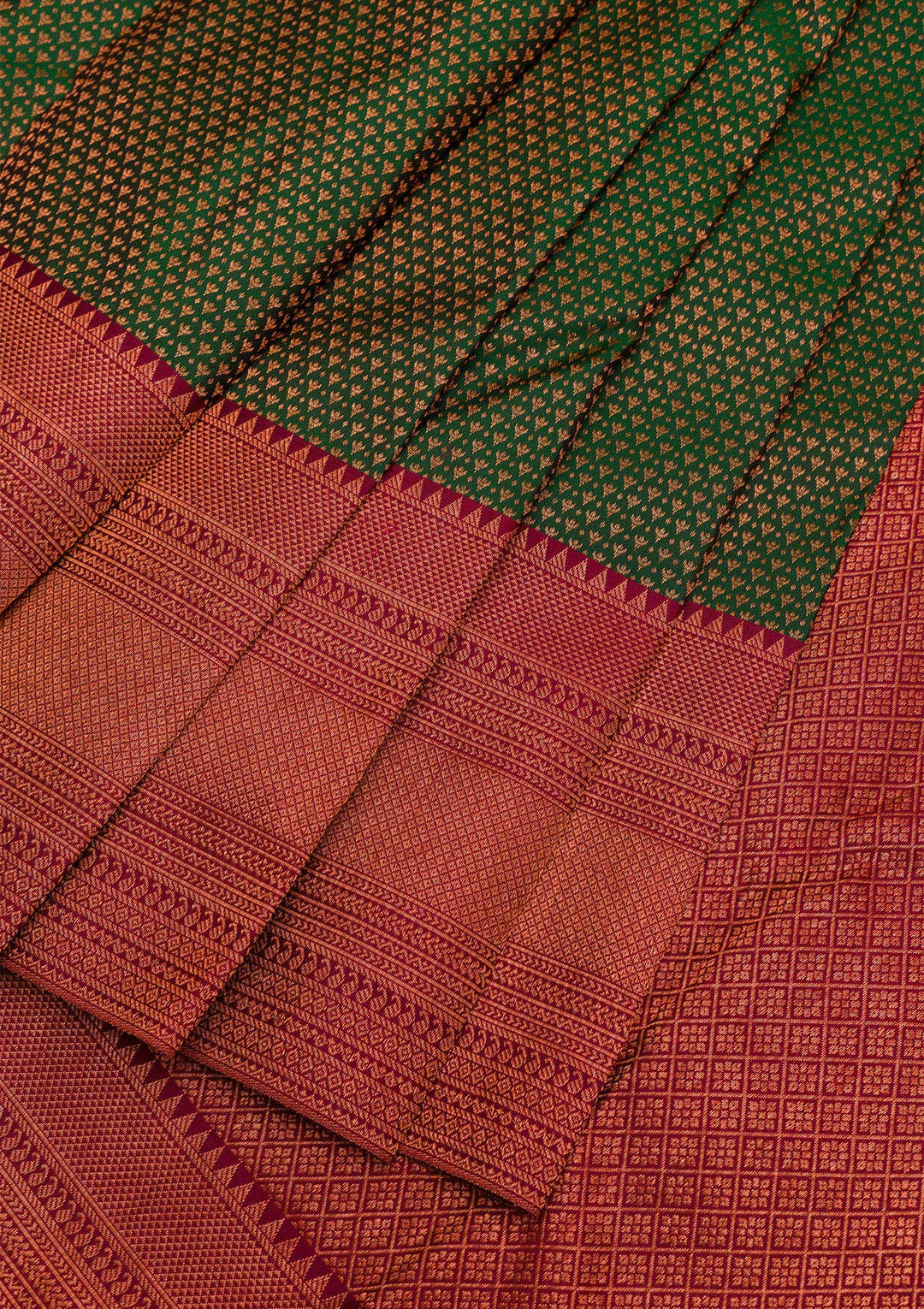 Bottle Green Zariwork Pure Silk Saree-Koskii