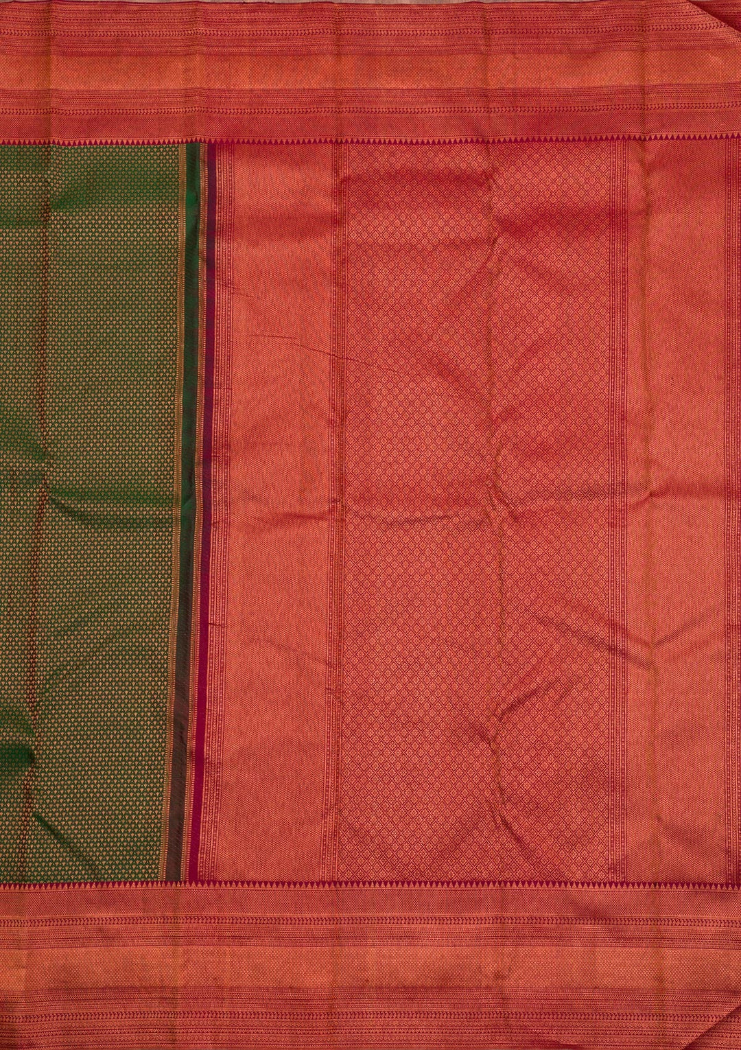 Bottle Green Zariwork Pure Silk Saree-Koskii