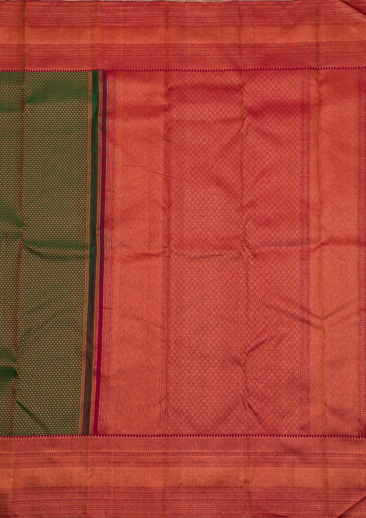 Bottle Green Zariwork Pure Silk Saree-Koskii
