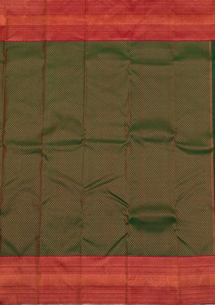 Bottle Green Zariwork Pure Silk Saree-Koskii