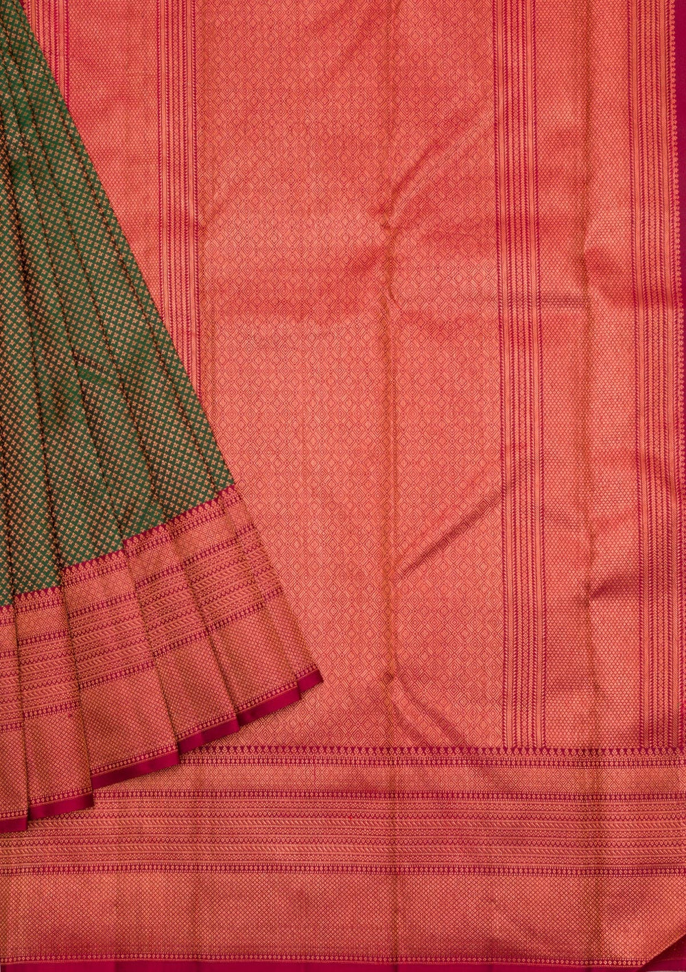 Bottle Green Zariwork Pure Silk Saree-Koskii