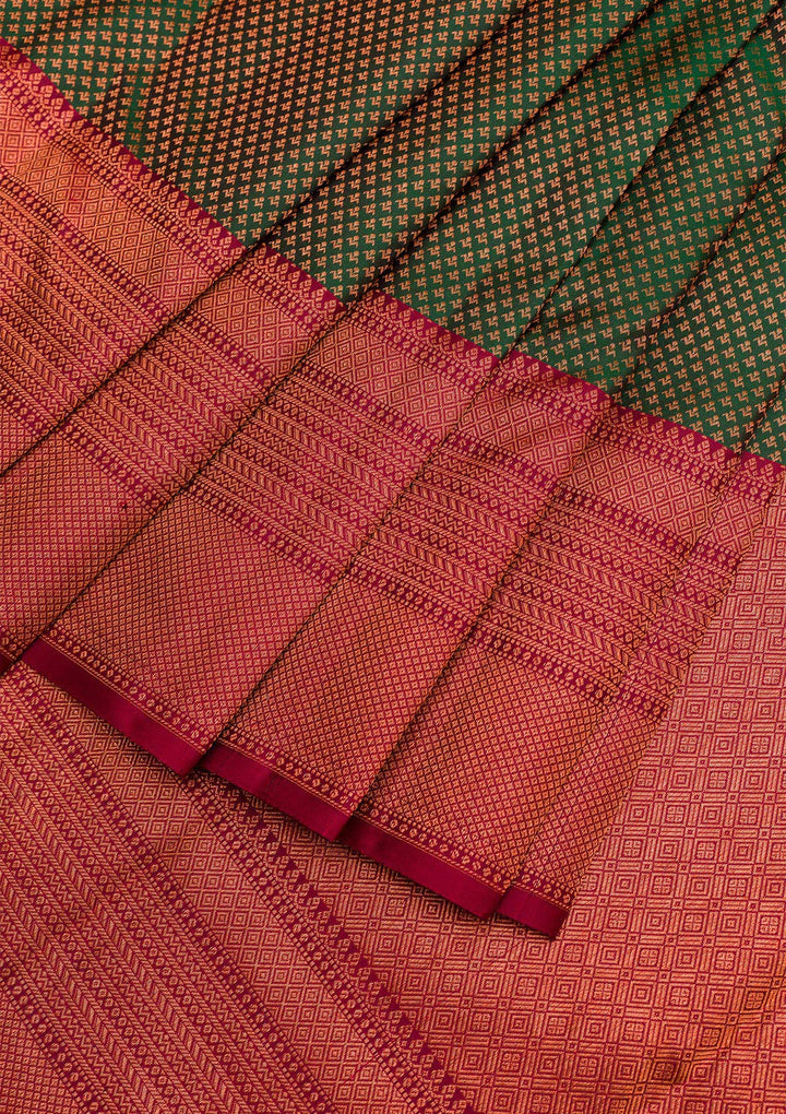 Bottle Green Zariwork Pure Silk Saree-Koskii