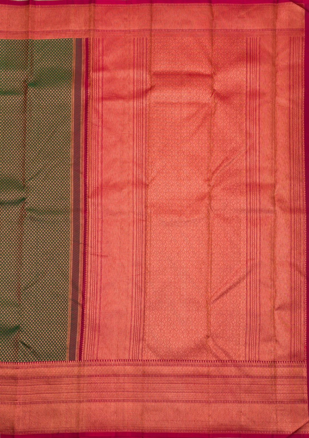 Bottle Green Zariwork Pure Silk Saree-Koskii