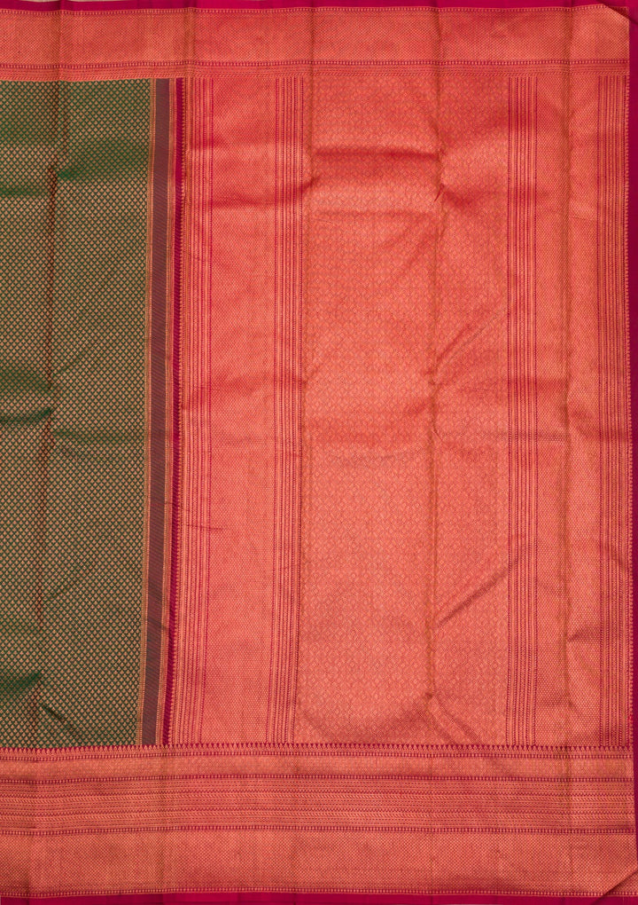 Bottle Green Zariwork Pure Silk Saree-Koskii