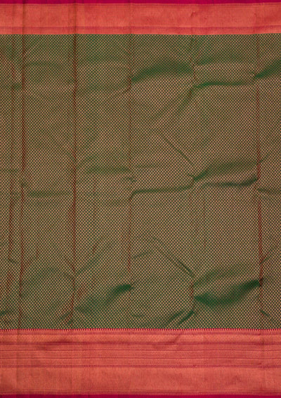 Bottle Green Zariwork Pure Silk Saree-Koskii