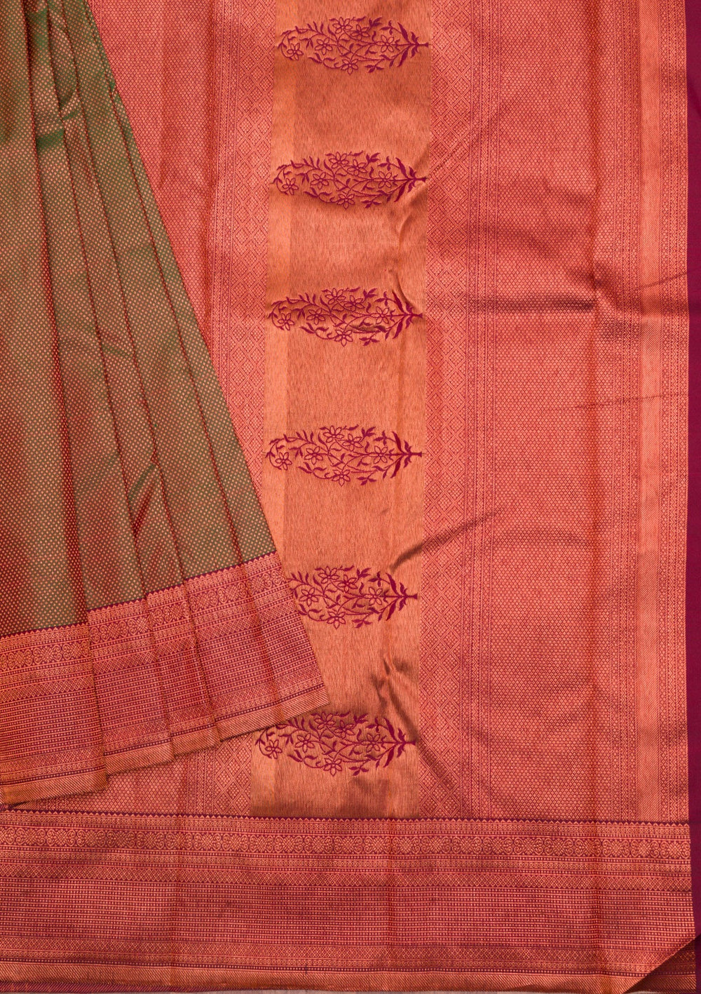Bottle Green Zariwork Pure Silk Saree-Koskii