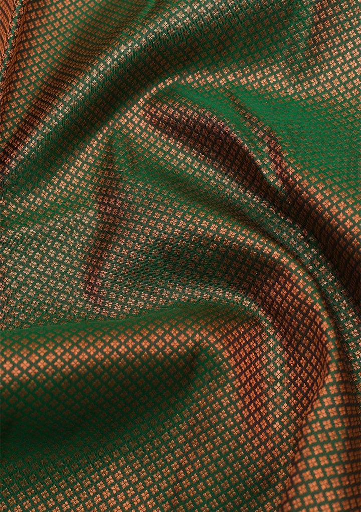 Bottle Green Zariwork Pure Silk Saree-Koskii