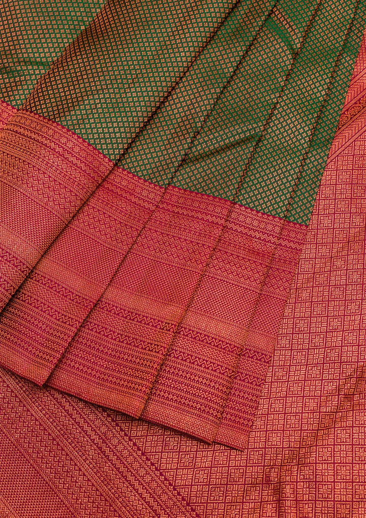 Bottle Green Zariwork Pure Silk Saree-Koskii