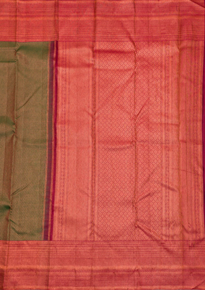 Bottle Green Zariwork Pure Silk Saree-Koskii