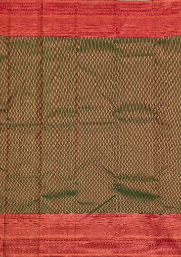 Bottle Green Zariwork Pure Silk Saree-Koskii