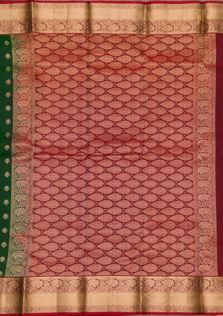 Bottle Green Zariwork Pure Silk Saree-Koskii