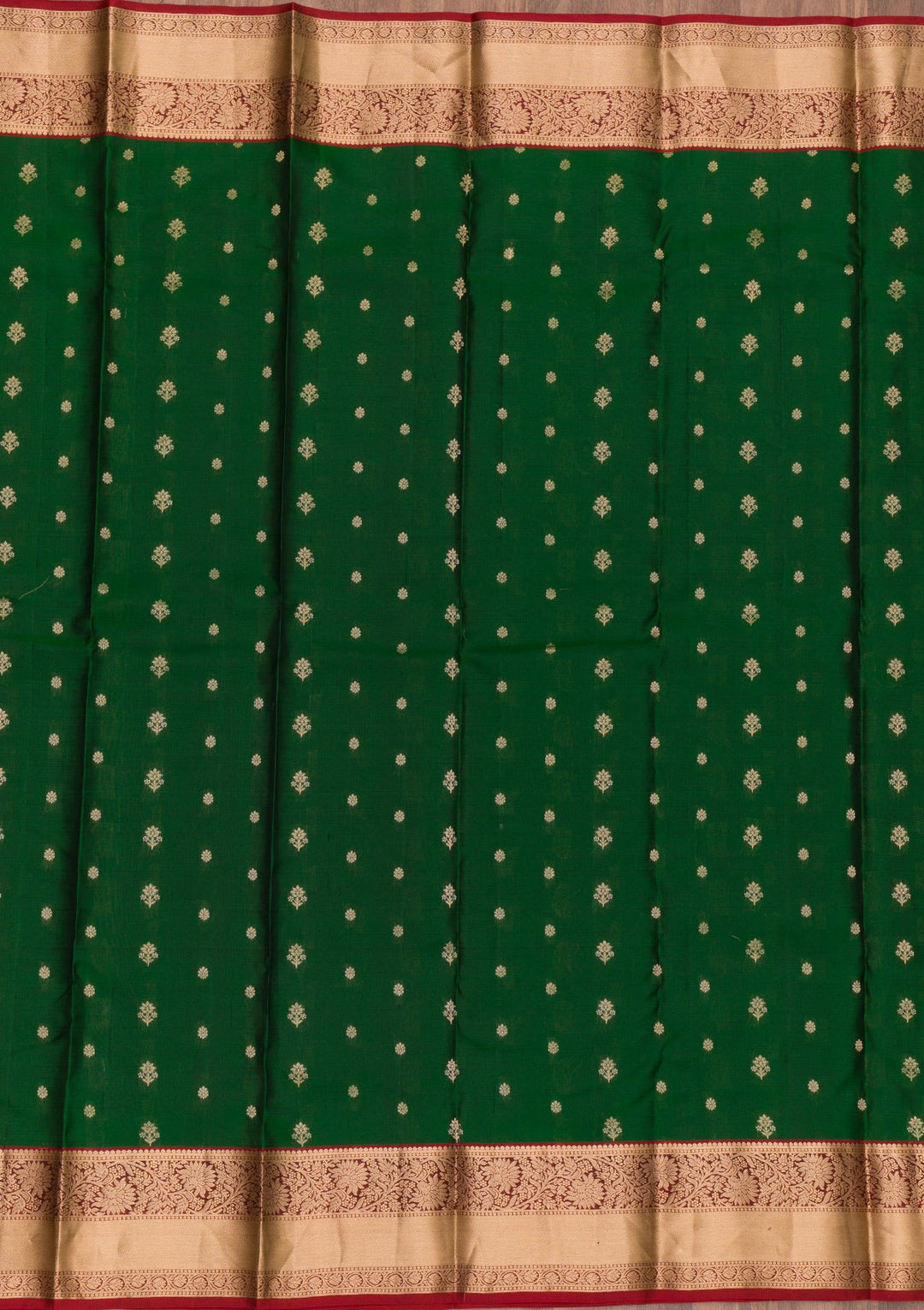 Bottle Green Zariwork Pure Silk Saree-Koskii