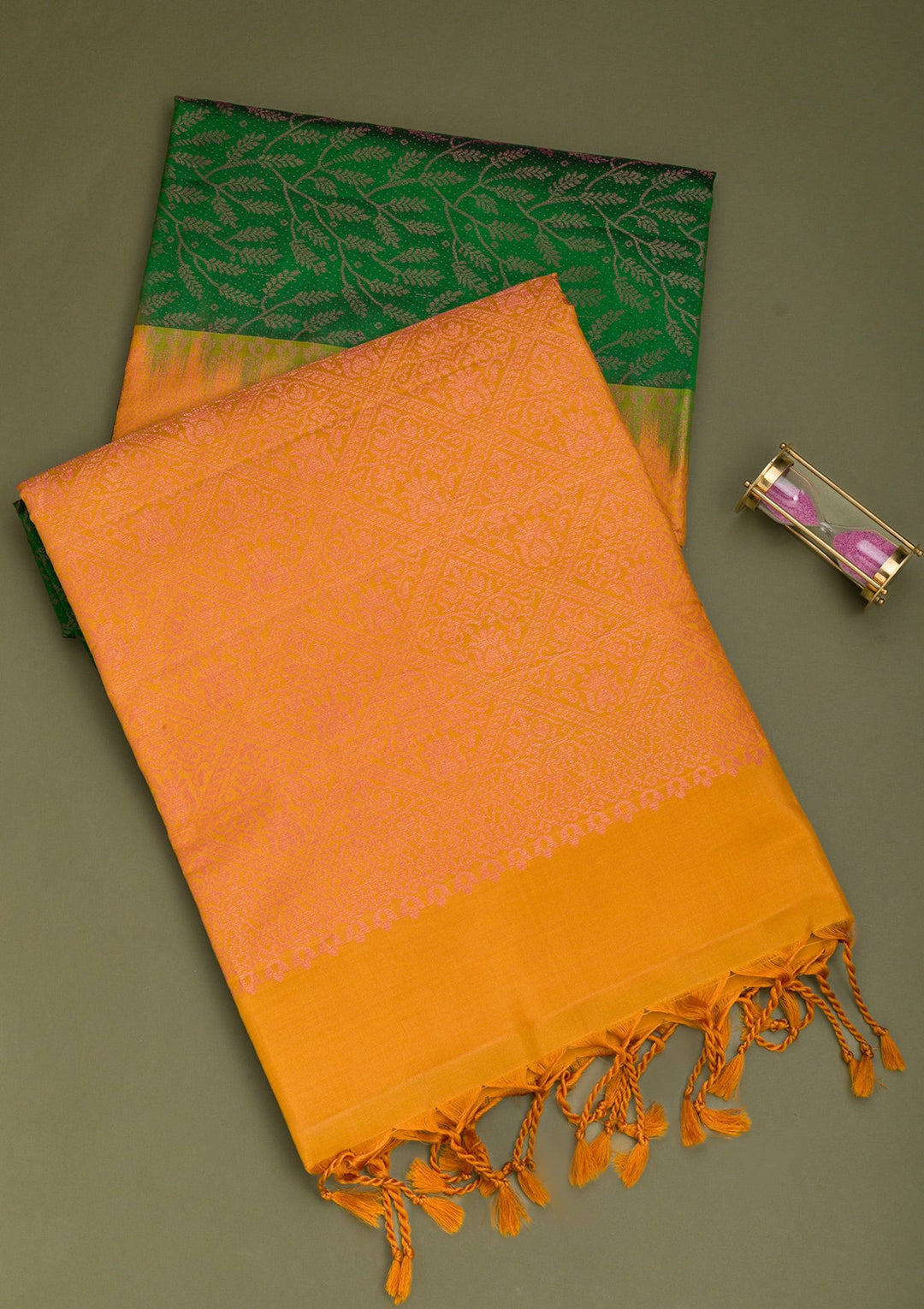 Bottle Green Zariwork Pure Silk Saree-Koskii