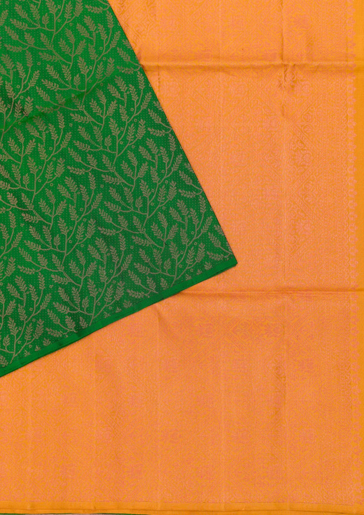 Bottle Green Zariwork Pure Silk Saree-Koskii