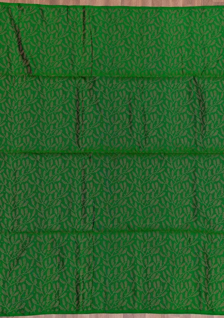 Bottle Green Zariwork Pure Silk Saree-Koskii