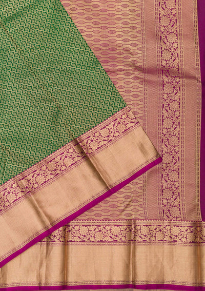 Bottle Green Zariwork Pure Silk Saree-Koskii