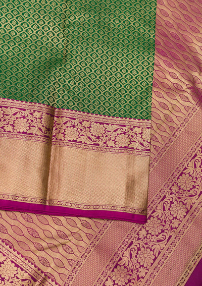 Bottle Green Zariwork Pure Silk Saree-Koskii