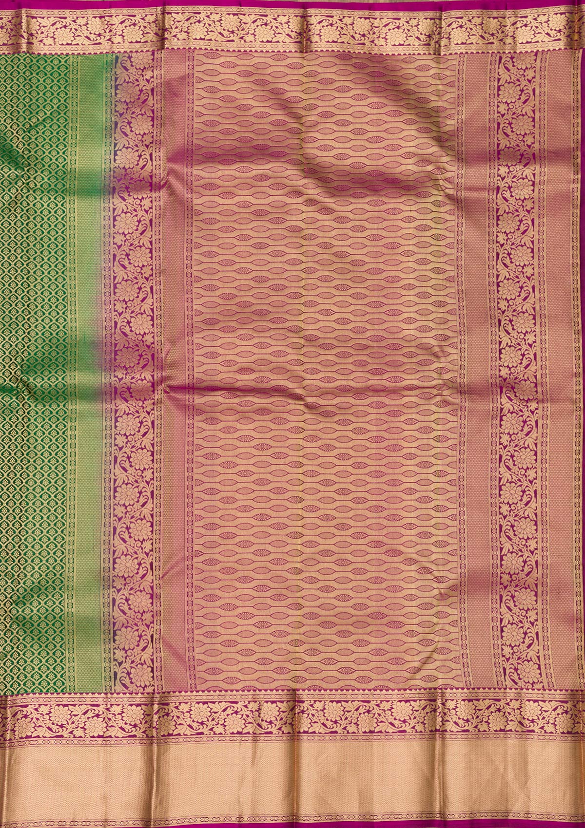 Bottle Green Zariwork Pure Silk Saree-Koskii