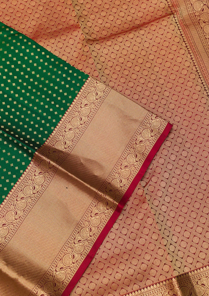 Bottle Green Zariwork Pure Silk Saree-Koskii