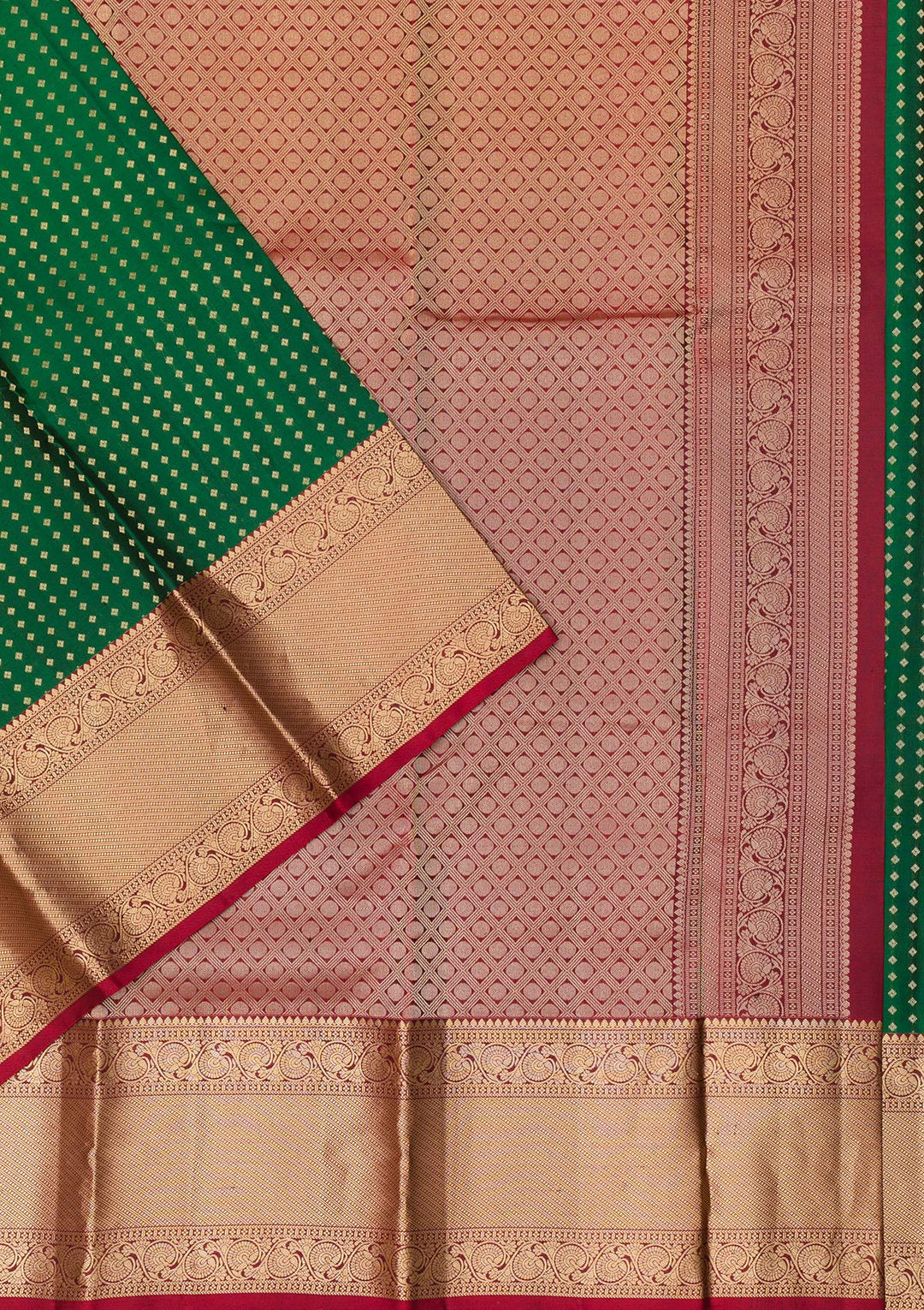 Bottle Green Zariwork Pure Silk Saree-Koskii