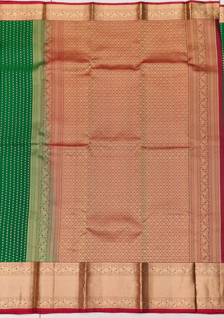 Bottle Green Zariwork Pure Silk Saree-Koskii