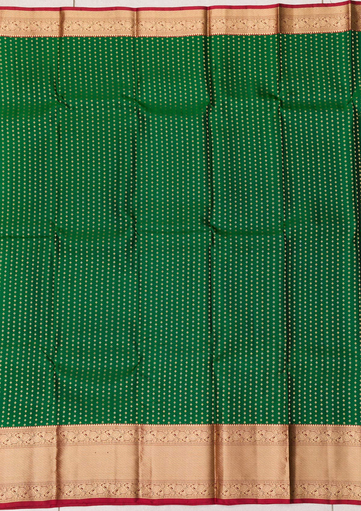 Bottle Green Zariwork Pure Silk Saree-Koskii