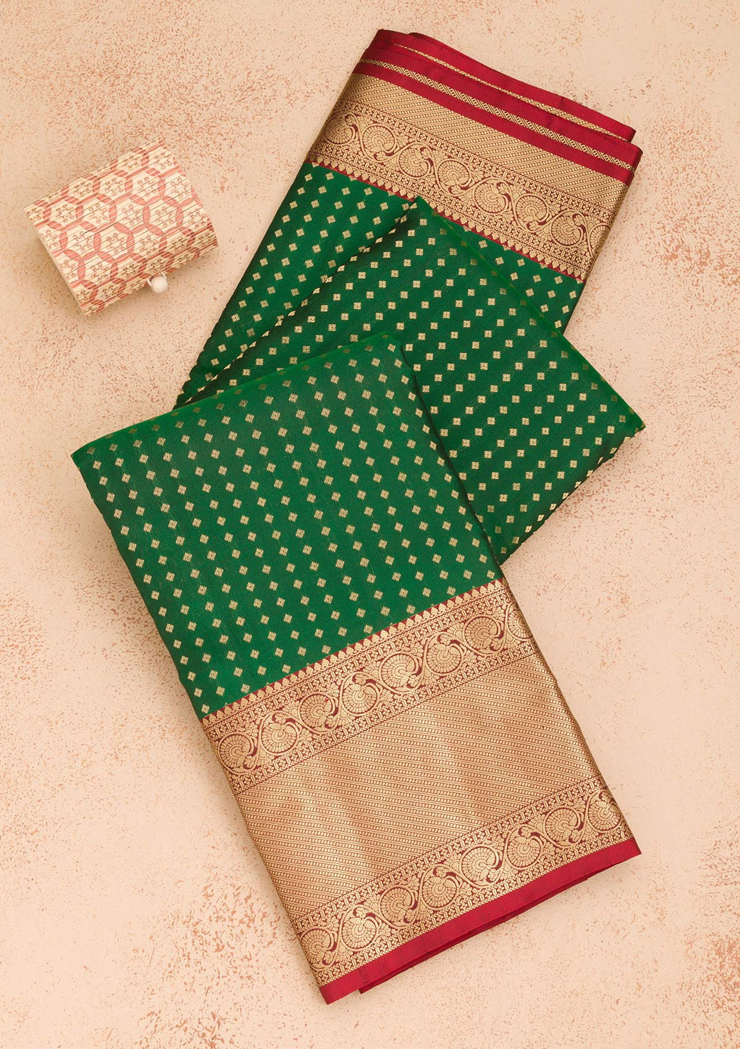 Bottle Green Zariwork Pure Silk Saree-Koskii
