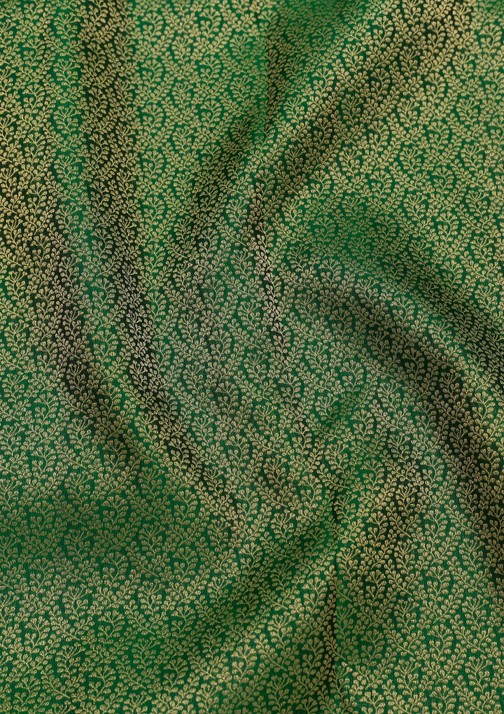 Bottle Green Zariwork Pure Silk Saree-Koskii