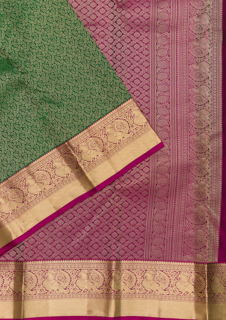 Bottle Green Zariwork Pure Silk Saree-Koskii