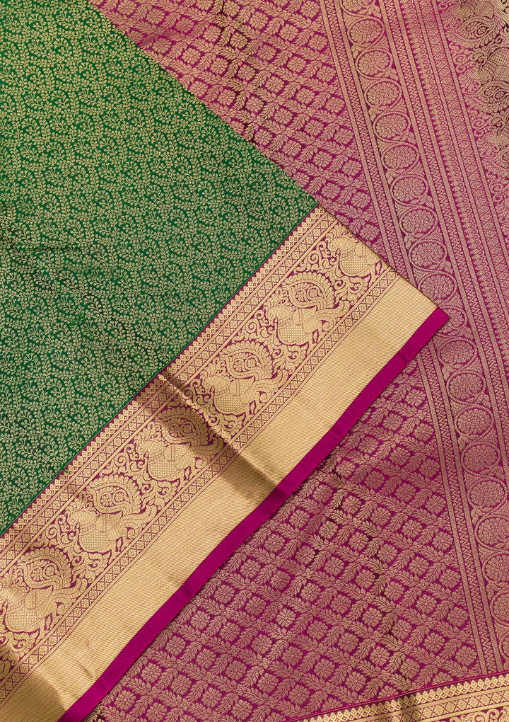 Bottle Green Zariwork Pure Silk Saree-Koskii