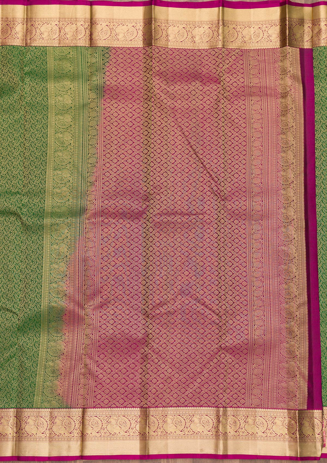 Bottle Green Zariwork Pure Silk Saree-Koskii