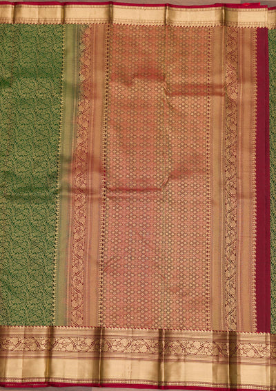 Bottle Green Zariwork Pure Silk Saree-Koskii