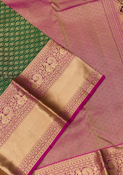 Bottle Green Zariwork Pure Silk Saree-Koskii