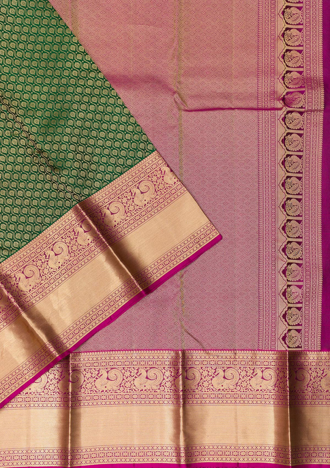 Bottle Green Zariwork Pure Silk Saree-Koskii