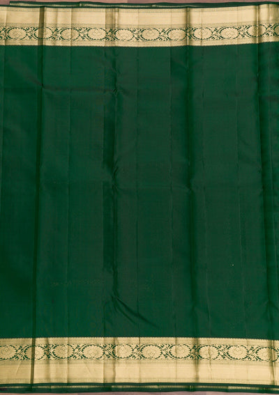 Bottle Green Zariwork Pure Silk Saree-Koskii