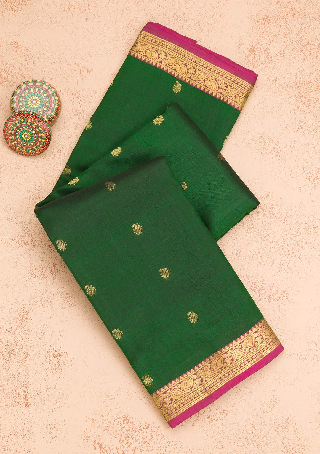 Bottle Green Zariwork Pure Silk Saree-Koskii