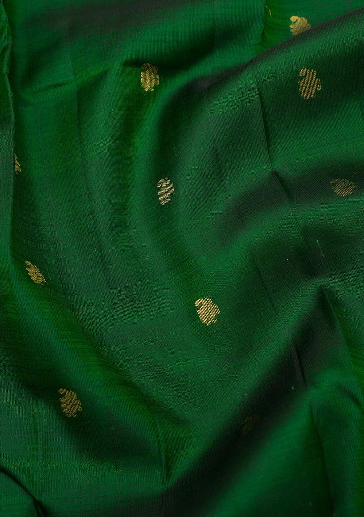 Bottle Green Zariwork Pure Silk Saree-Koskii