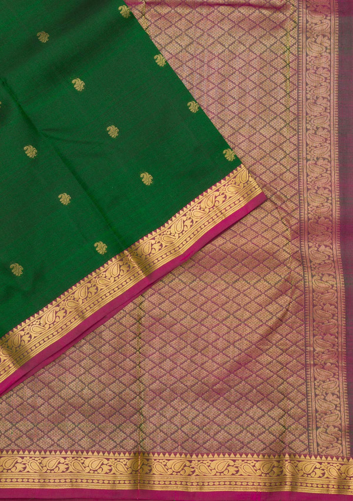 Bottle Green Zariwork Pure Silk Saree-Koskii
