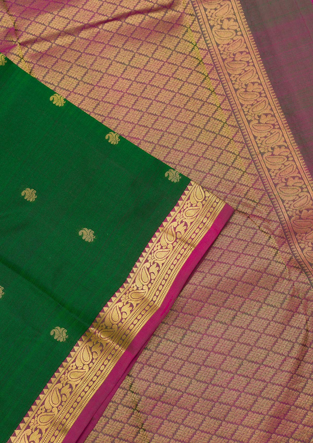 Bottle Green Zariwork Pure Silk Saree-Koskii