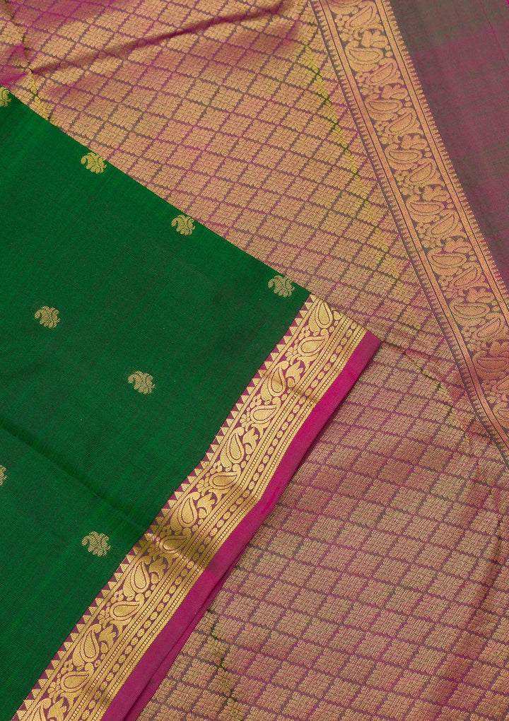 Bottle Green Zariwork Pure Silk Saree-Koskii