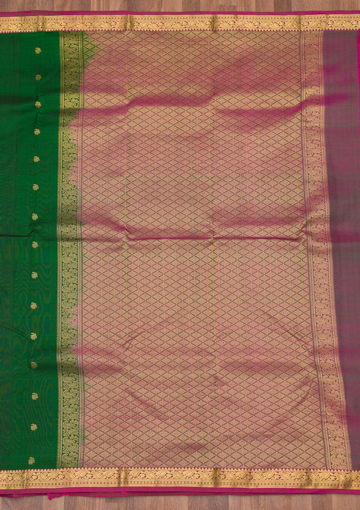 Bottle Green Zariwork Pure Silk Saree-Koskii