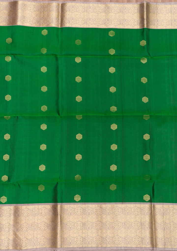 Bottle Green Zariwork Pure Silk Saree-Koskii