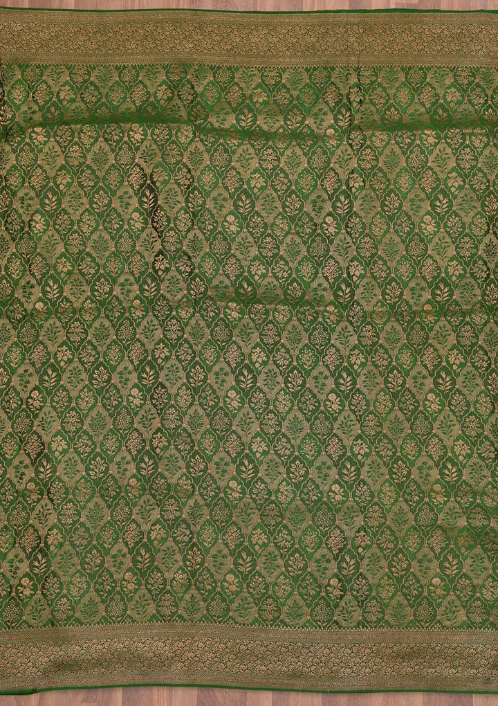Bottle Green Zariwork Pure Silk Saree-Koskii