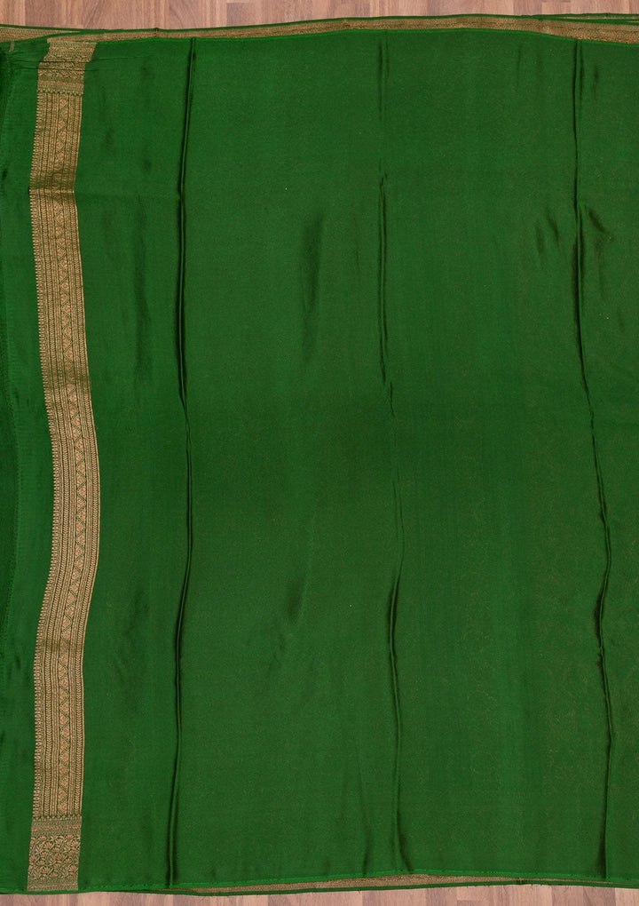 Bottle Green Zariwork Pure Silk Saree-Koskii