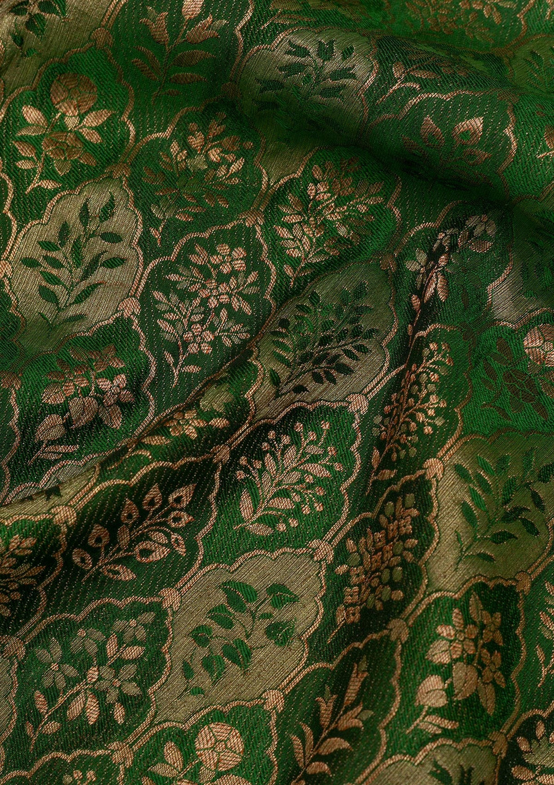 Bottle Green Zariwork Pure Silk Saree-Koskii