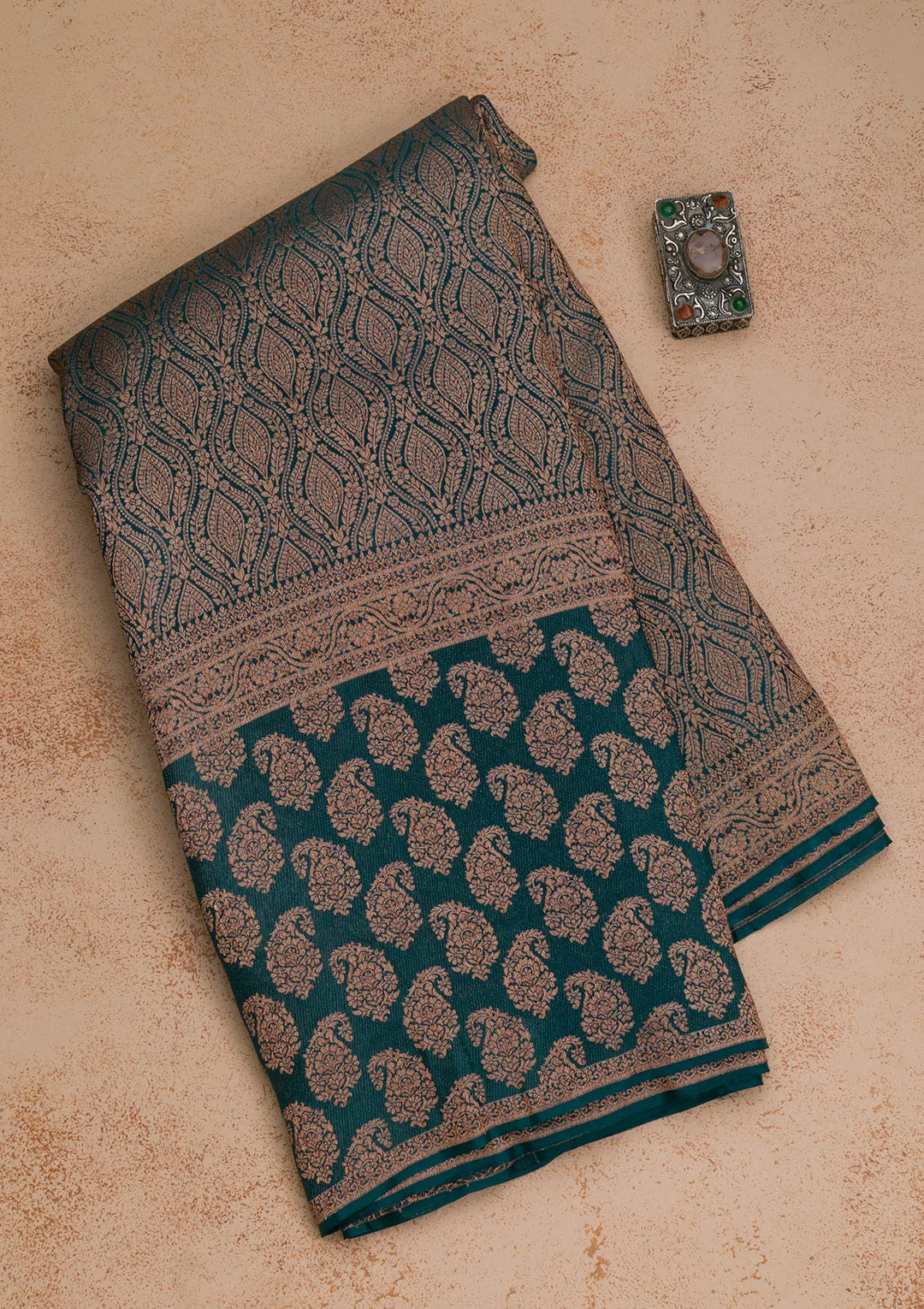 Bottle Green Zariwork Pure Silk Saree-Koskii